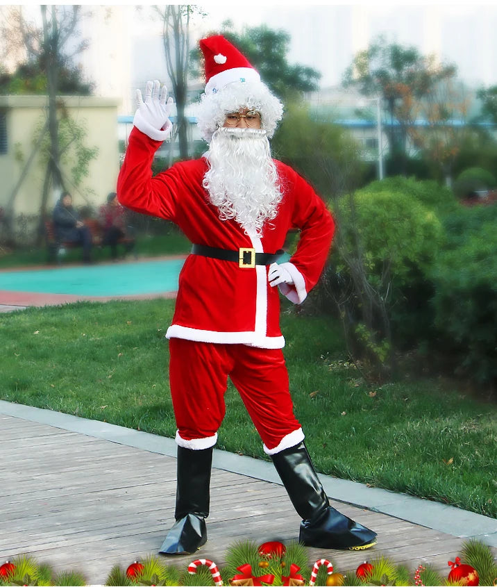 New Year Christmas Eve Cosplay Family Party Clothes Santa Claus Costume Christmas Complete Dress Up Outfits For Men