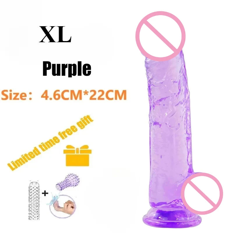 Realistic Transparent Jelly Dildos G-Spot Masturbation Sex Toy for Women Masturbator Vagina Wiht Strong Cup Ddildo Penis Adult18
