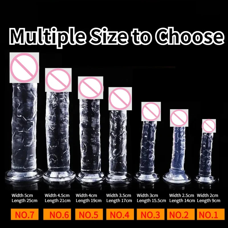 Realistic Dildos Jelly Dildo with Strong Suction Cup BaseTransparent Eggless Fake Penis Sex Toys Female Masturbation Dildo 7Size