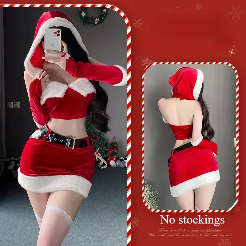 Sexy Christmas Dress Santa Claus Series Costume Xmas Party Girl Red Dress Cloak Rope Unifrom Sexy Pajamas Club Party Cosplay