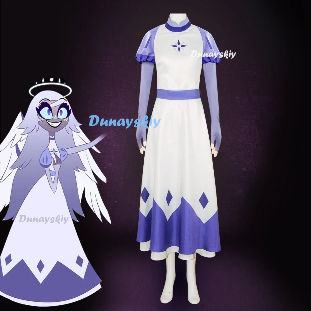 Angel Emily Cosplay Costume Halo Cosplay Women Fancy Dress Hazzbin Outfit Halloween Uniform Hasbin Seraphim Wings Suit