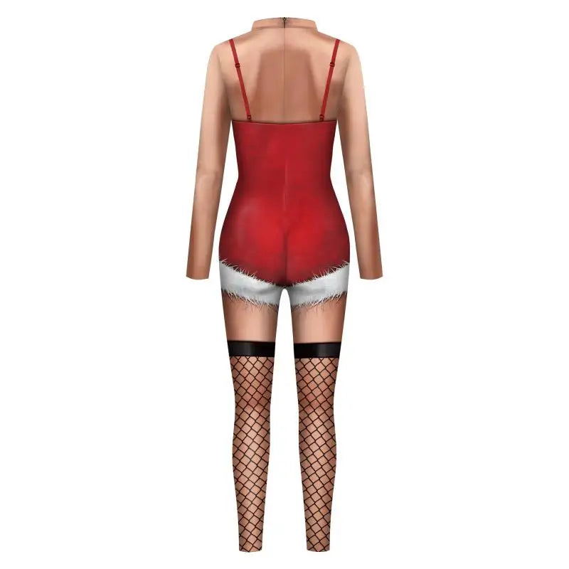 Sexy Christmas Jumpsuit Xmas Santa Claus Cosplay Costume Skinny 3D Printing Bodysuit Party Zentai Holiday Women Jumpsuit