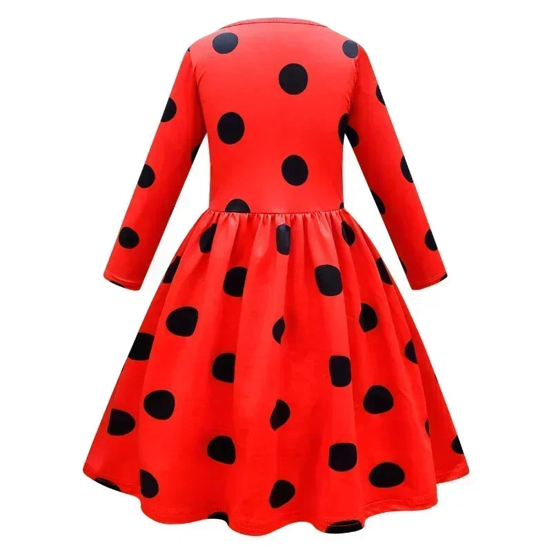 2025 Christmas Reddy Girl Little Beetle Cosplay Costume Mask Wig with Earrings Kids Halloween Fancy Costume Children Party Dress