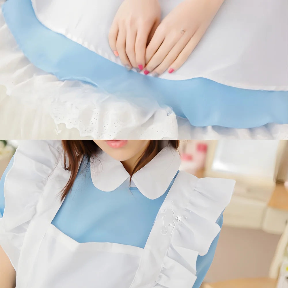 Women Lolita Dress Maid Apron Fantasia Carnival Skirt Cosplay Costumes Halloween Clothing Masquerade Party Alice In Wonderland