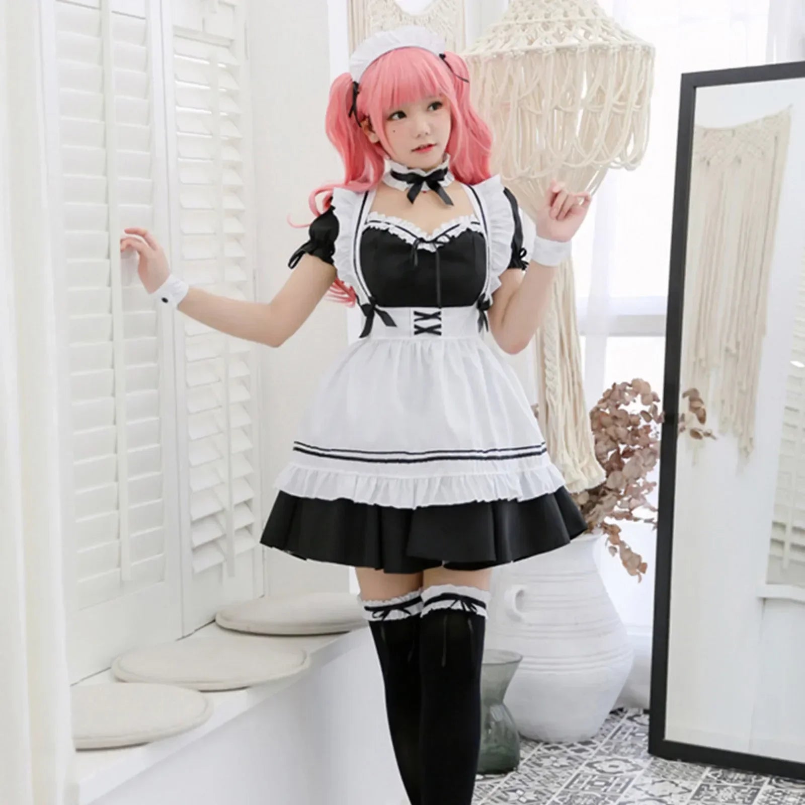 Black Pink Lolita Maid Costumes Cute Girls Women Lovely Maid Cosplay Costume Animation Show Japanese Outfit Dress Clothes S-5XL