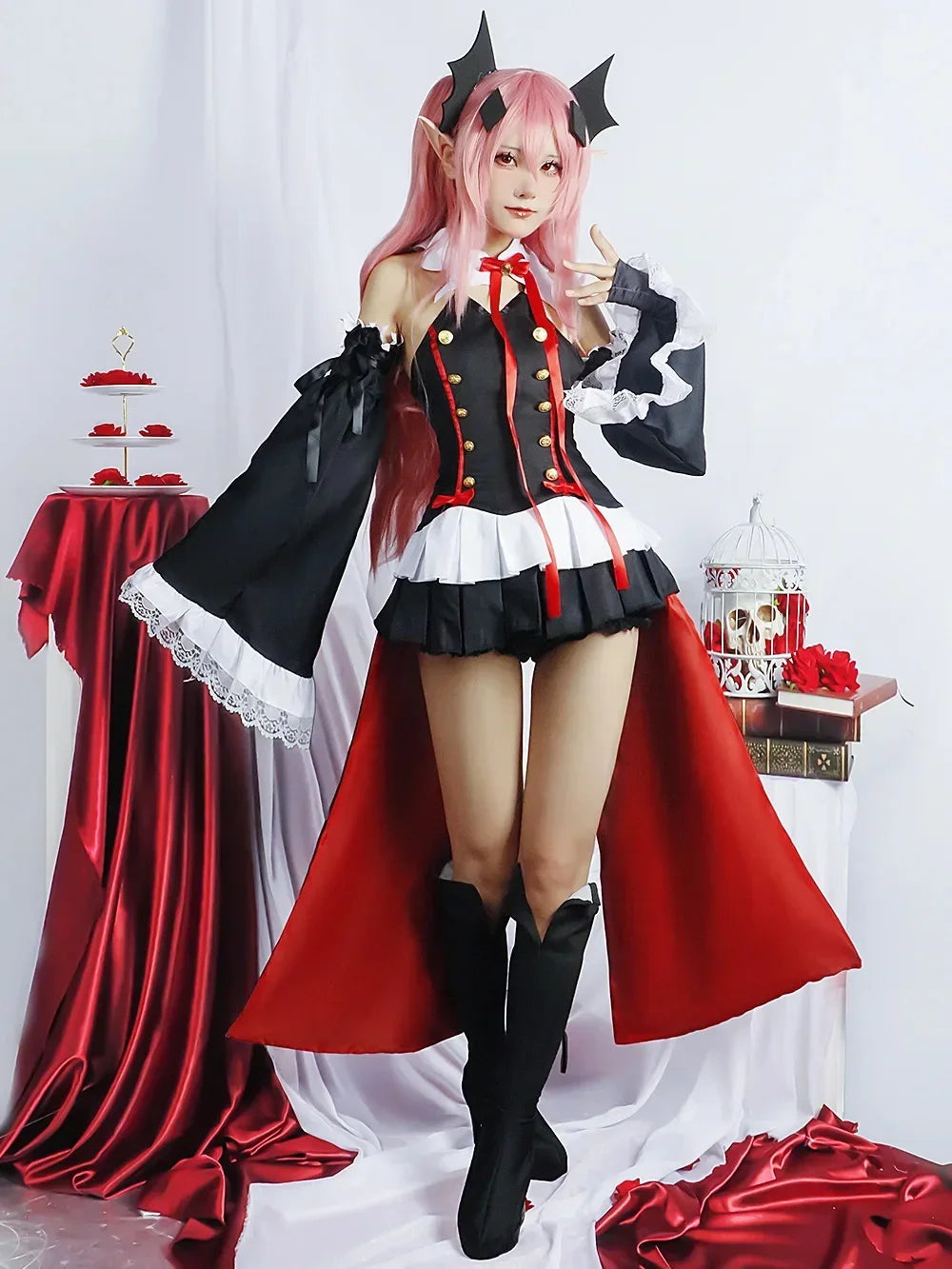 Anime Seraph of the end Krul Tepes Cosplay Vampire Wig Elf Ears Cosplay Costume For Women Halloween Carnival Party Comic Con
