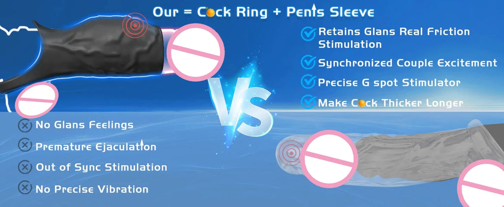 Vibrator Penis Sleeve Cock Ring Ejaculation Extender for Penis Testicles G Spot Stimulation Couples Adult Sex Toys for Men Women