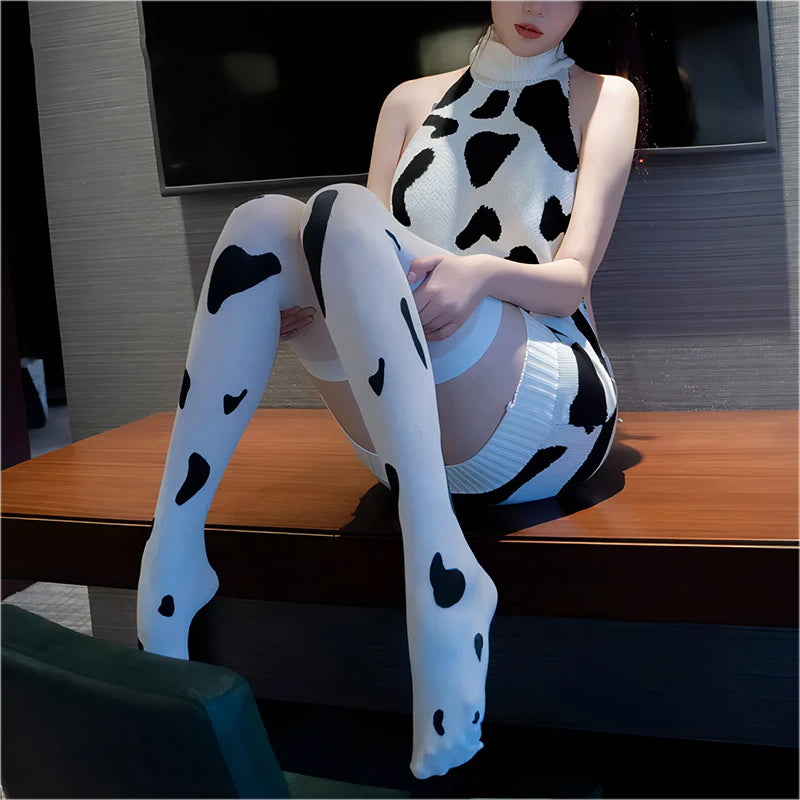Cos Cow Cosplay Costume Maid Anime Girl Backless Lingerie Turtleneck Sweater Japanese Cute Clothing Lolita Uniform with Stocking