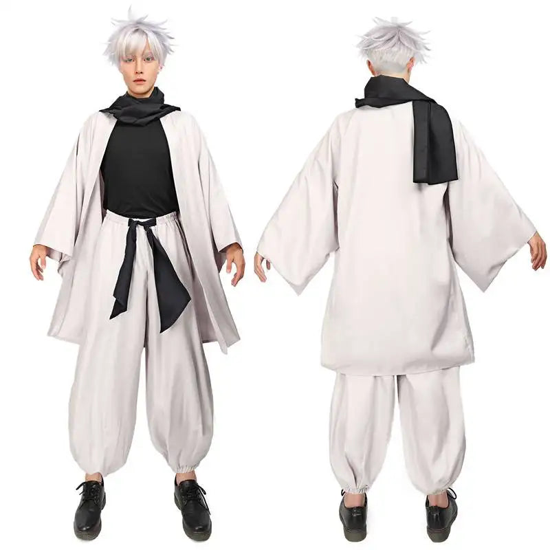 DAZCOS Satoru Cosplay Haori Kimono Jacket Men with Scarf Satoru Costume Adult Outfits Japan Kimono Comic-Con Carnival Clothing