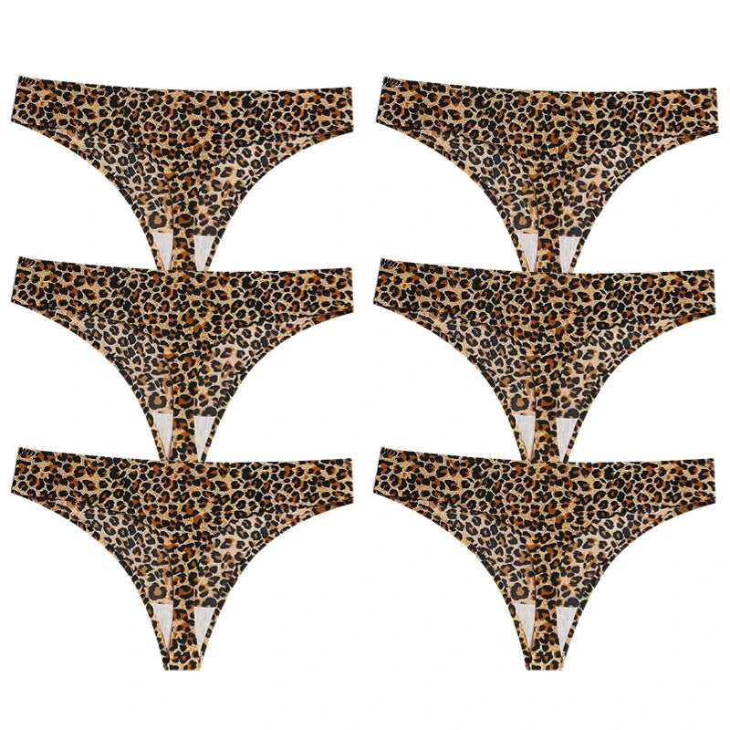 TrowBridge 6PCS/Set Women's Panties Fashion Leopard Thongs Woman Seamless Underwear Sexy Lingerie Soft Cozy G-Strings Hot T-Back