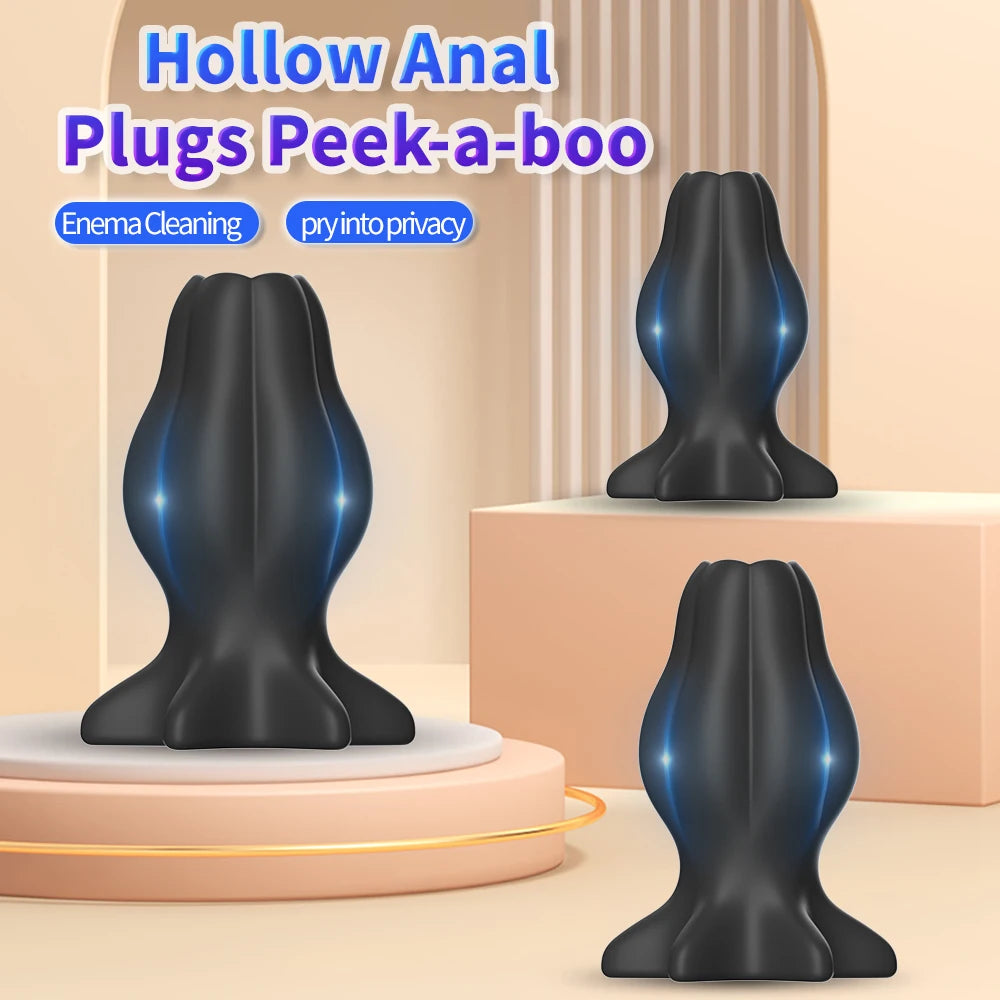 Hollow Anal Plug for Women Men Couples Anal Sex Enema Anal Dilator Hollow Silicone Butt Plug Anus Expansion Adult Sex Toys