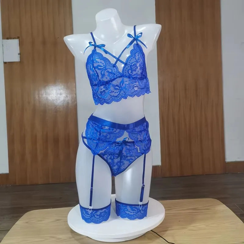 Sexy Erotic Lingerie Women Bra and Panty Garters 3pcs See Through Lingerie Sets Sexy Women's Underwear Set Porn Sexy Lingerie