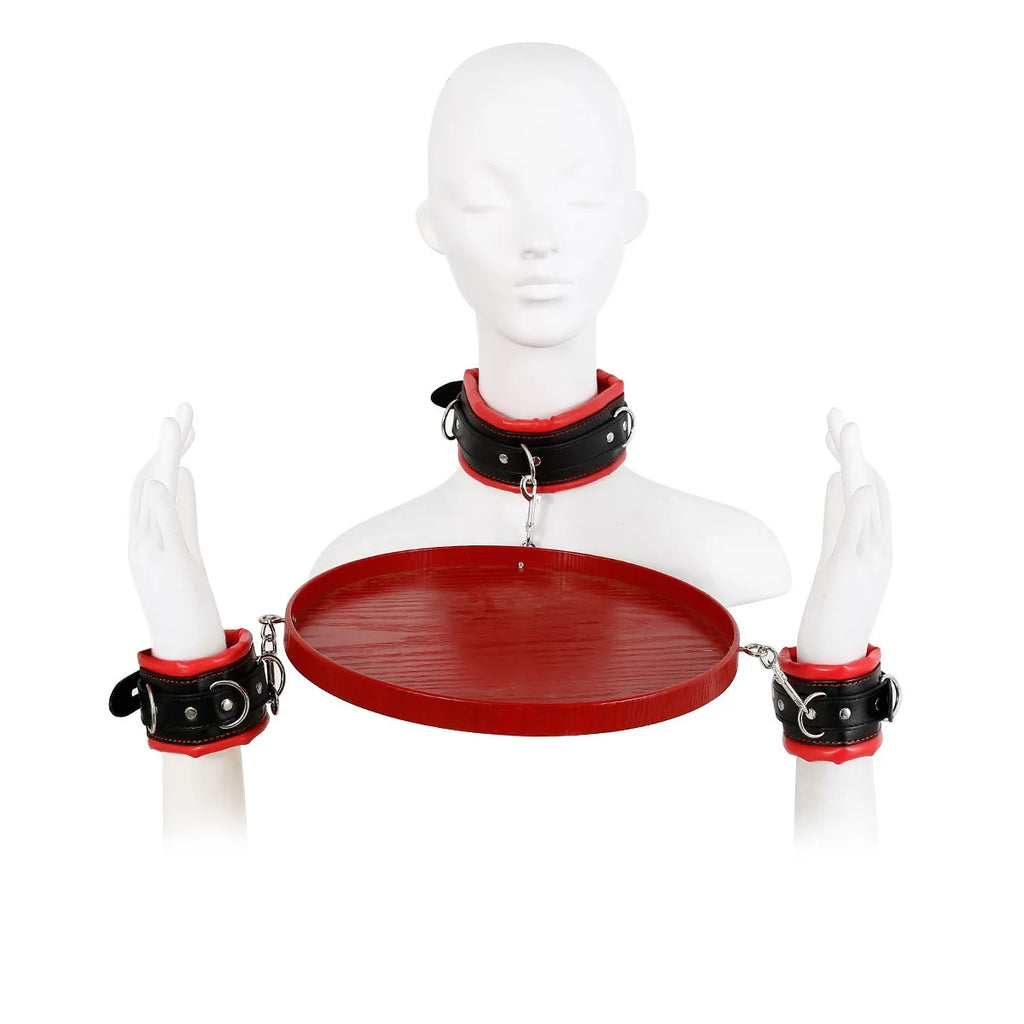 Bondage Toys Adjustable Leather Handcuffs Tray Ankle Cuffs Collar BDSM Restrsaints Erotic Adults Toys Fetish Dog Slave Sex Game