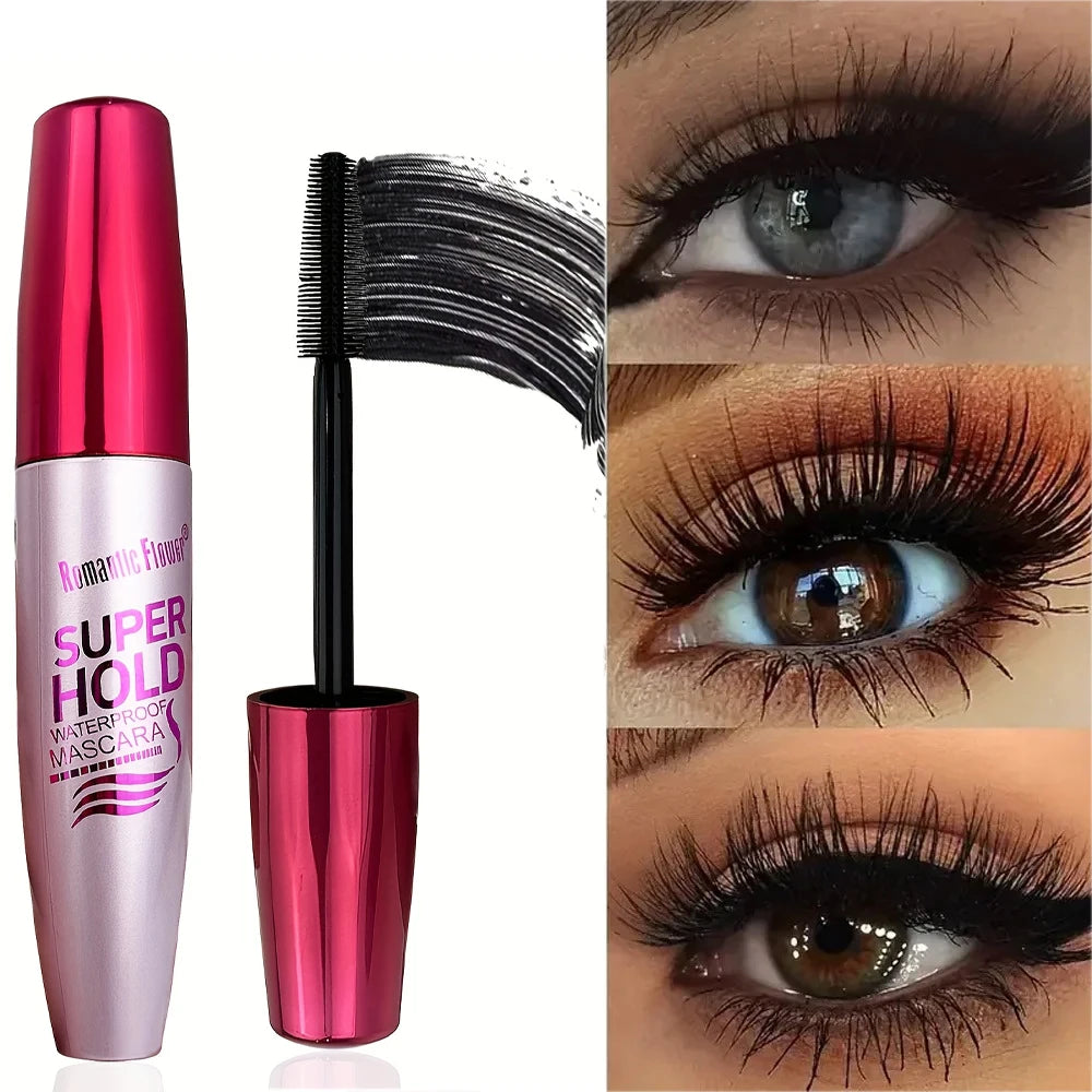 4D Waterproof Curling Mascara Black Silk Fiber Eyelashes Extension Long Lasting No Smudging Female Cosmetic Makeup