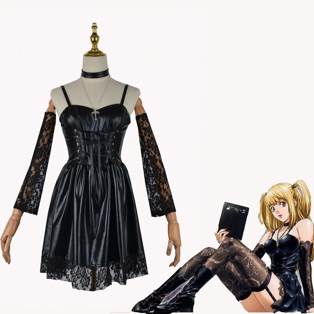 Misa Amane Cosplay Costume Death Note Cos Imitation Leather Sexy Dress Wig Stockings Necklace Uniform Outfit For Women Halloween