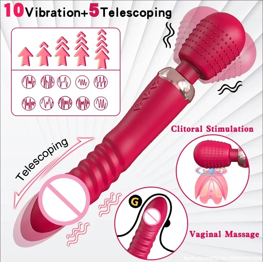 Powerful Thrusting Dildos Vibrator Three Motors Silicone Telescopic Plus Vibration Large Size Wand Massager Sex Toy for Couple