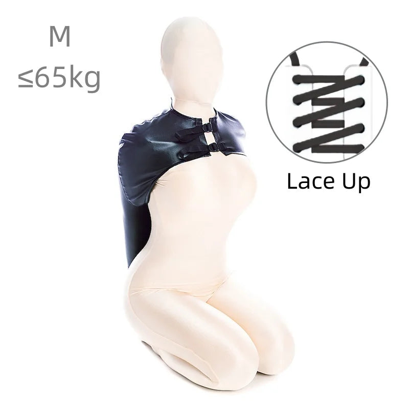 Erotic Restraint Lingerie Set with Unisex Upper Body Bondage Harness Single Glove Hood Mask for Couple BDSM Play Costume