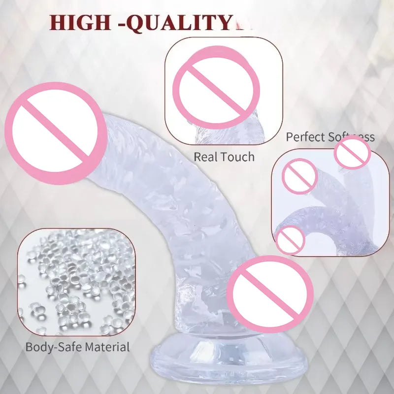 Realistic Transparent Jelly Dildos G-Spot Masturbation Sex Toy for Women Masturbator Vagina Wiht Strong Cup Ddildo Penis Adult18