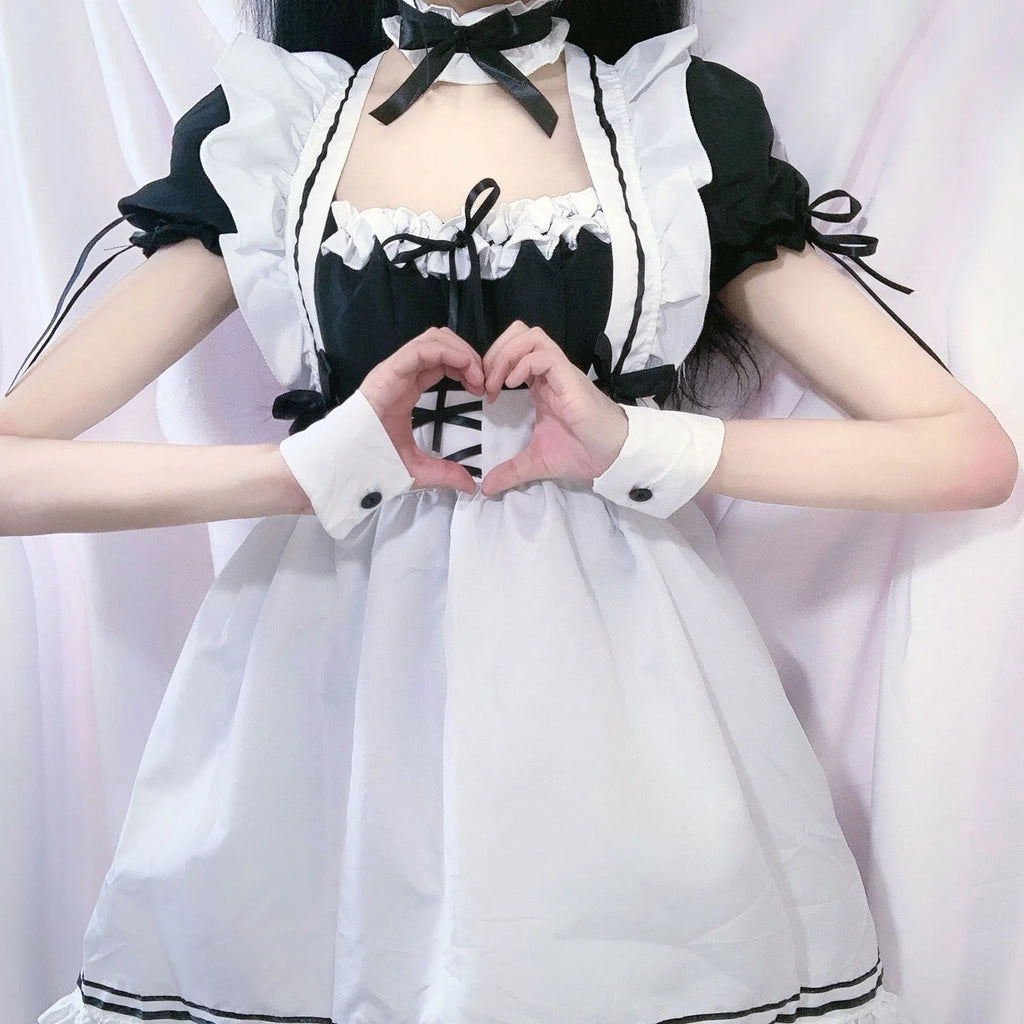 Black Pink Lolita Maid Costumes Cute Girls Women Lovely Maid Cosplay Costume Animation Show Japanese Outfit Dress Clothes S-5XL