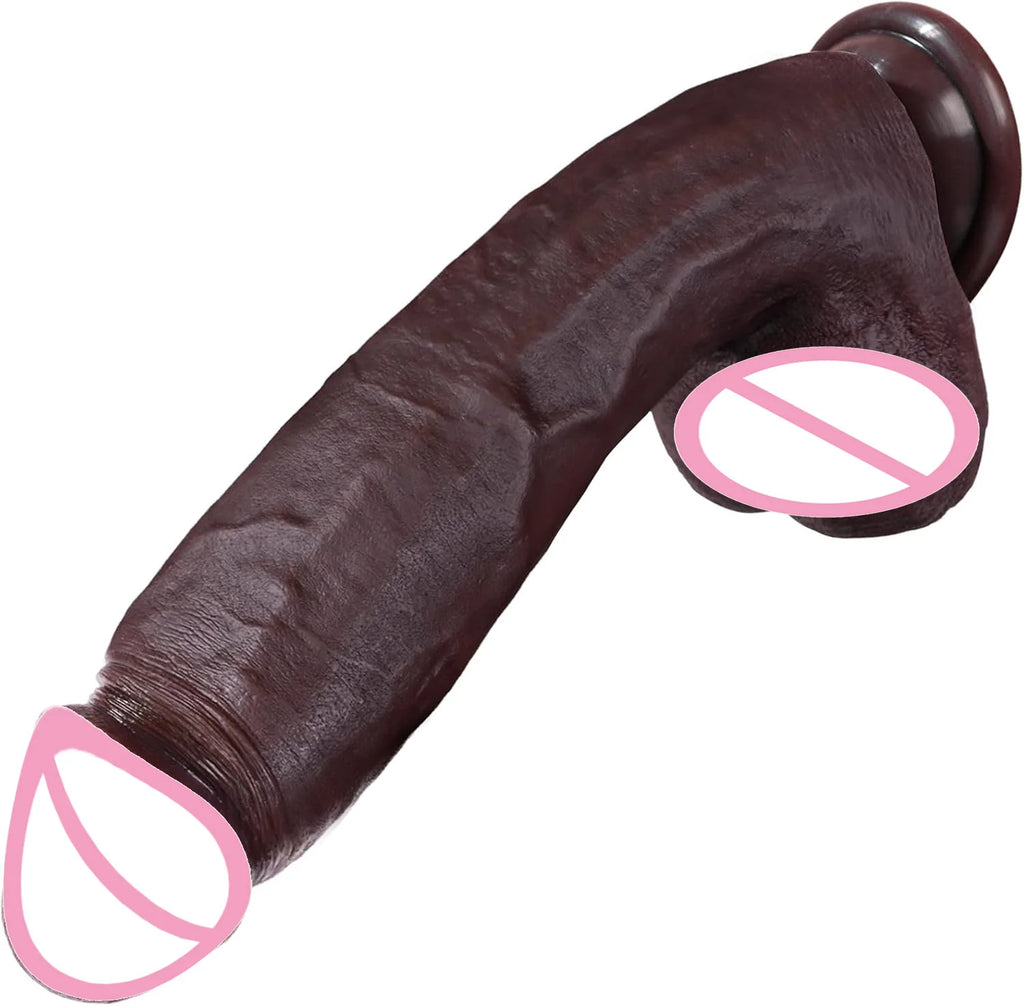Simulated large black dildo sex toy, skin like huge thick dildo, with realistic silicone dildo with suction cups