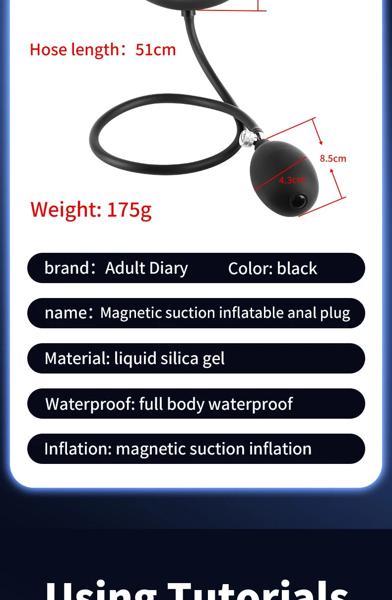 Expand Inflatable Anal Plug with Magneticsuction Valve Stretch Anal Trainer Stimulation Inflatable Anal Butt Plug BDSM for Men