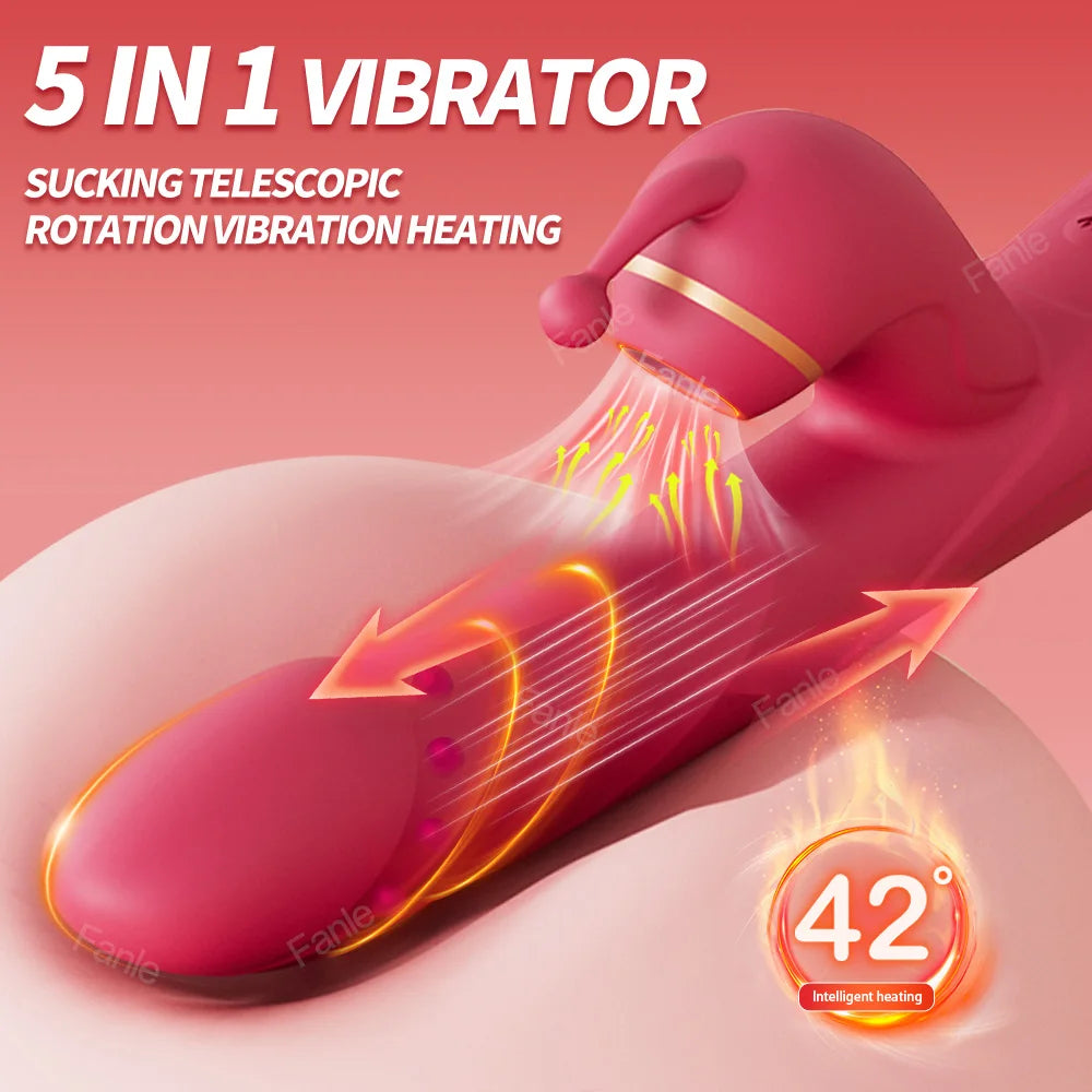 5 In 1 Telescopic Rotating Heated Dildo Vibrators G Spot Thrusting Machine Clitoral Stimulator Sucking Adult Sex Toys for Women
