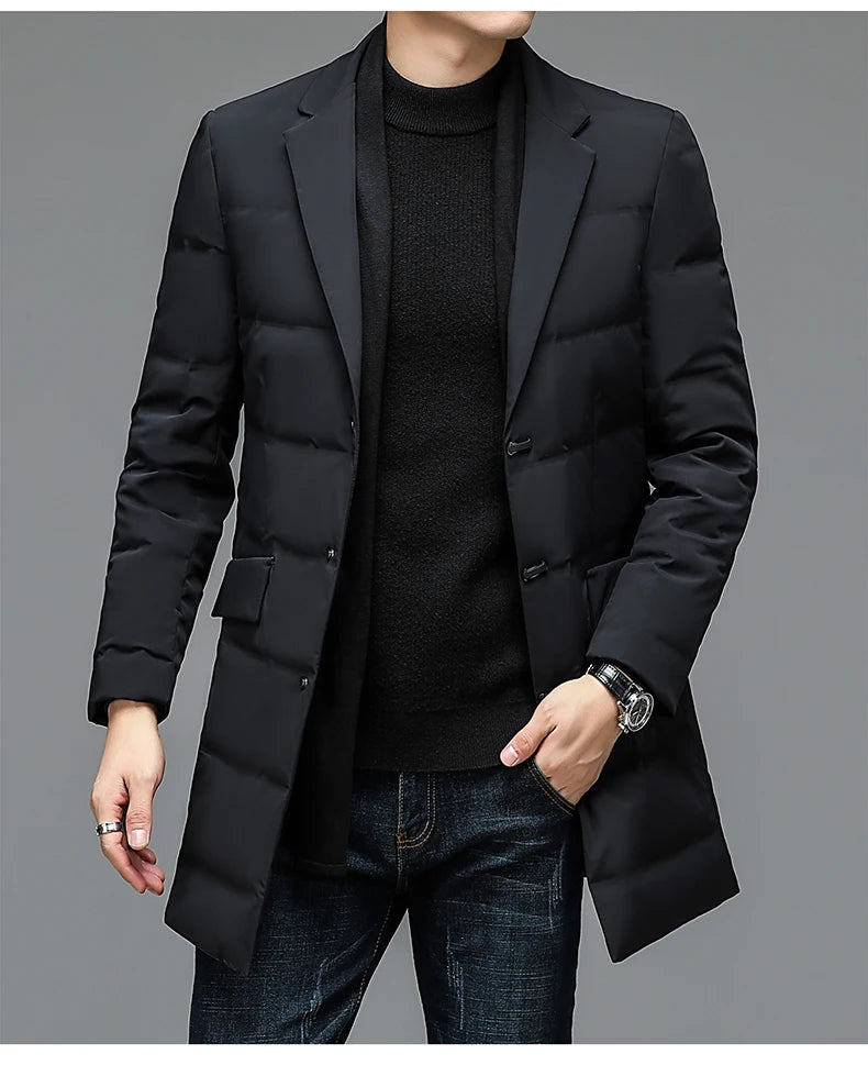 Men's Winter Fashion High-Quality down Jacket 90% White Duck down Warm Coat with Removable Scarf Suit Collar M-4XL Sizes