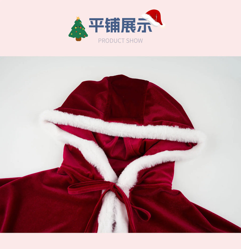 Anime Christmas Uniform Bodysuit with Cloak Red Stockings Outfits Cosplay Costumes New Year Plush Nightgown Underwear Outfits