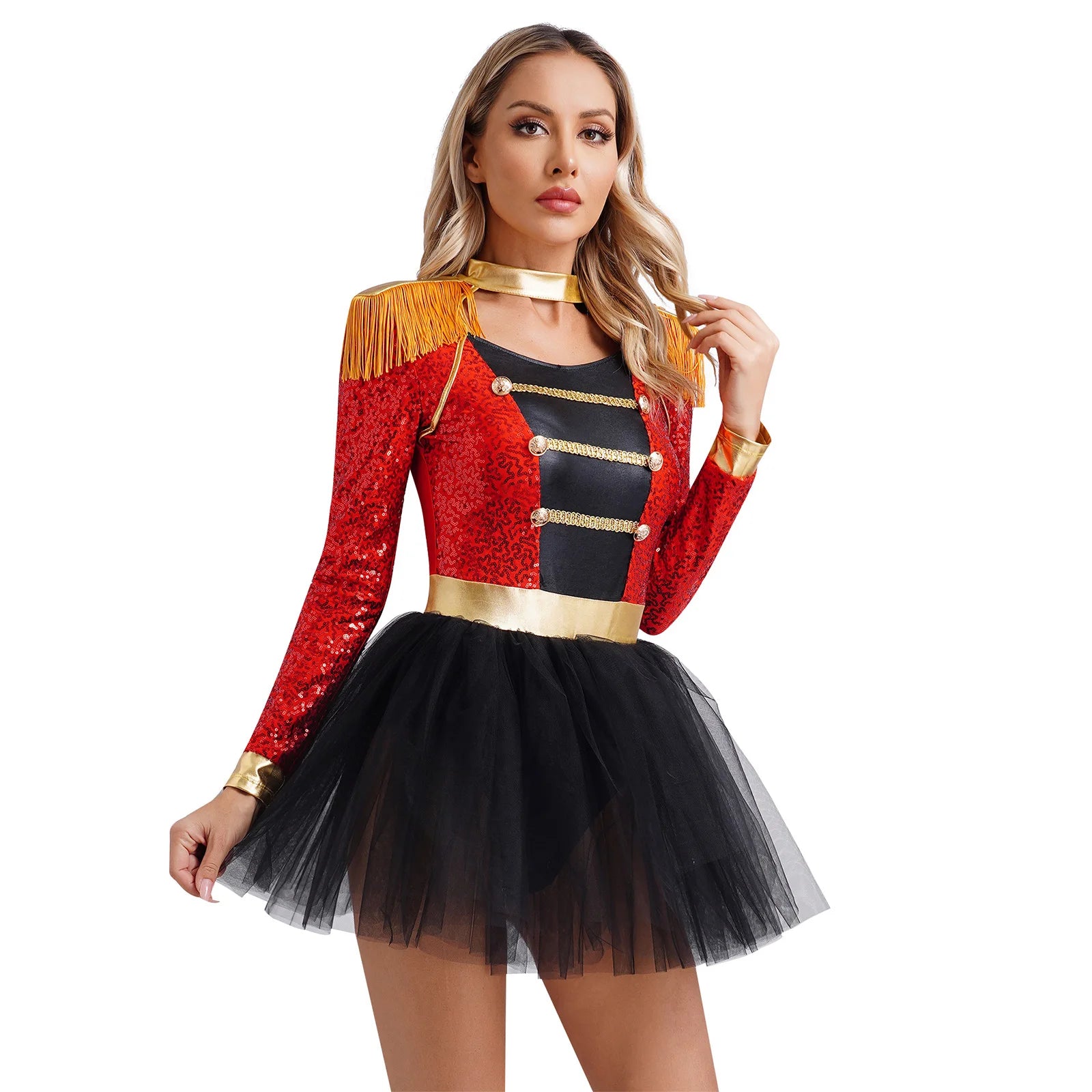 Womens Circus Ringmaster Halloween Cosplay Costume Glitter Lion Tamer Director Uniform Circus Majorette Carnival Clown Clothings