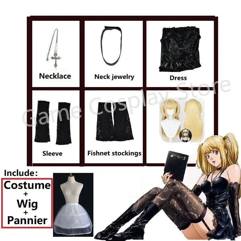 Misa Amane Cosplay Costume Death Note Cos Imitation Leather Sexy Dress Wig Stockings Necklace Uniform Outfit For Women Halloween