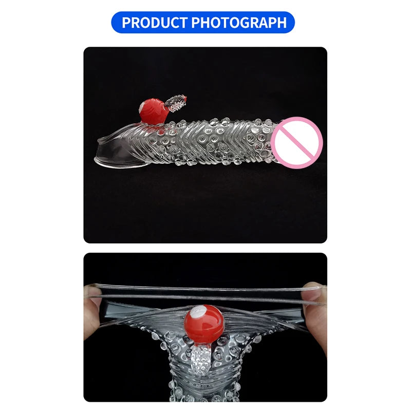 Penis Extension Sleeve Vibrator Extender 4cm Reusable Condoms Soft Delay Ejaculation Dick Sleeve Adult Sex Toys for Men