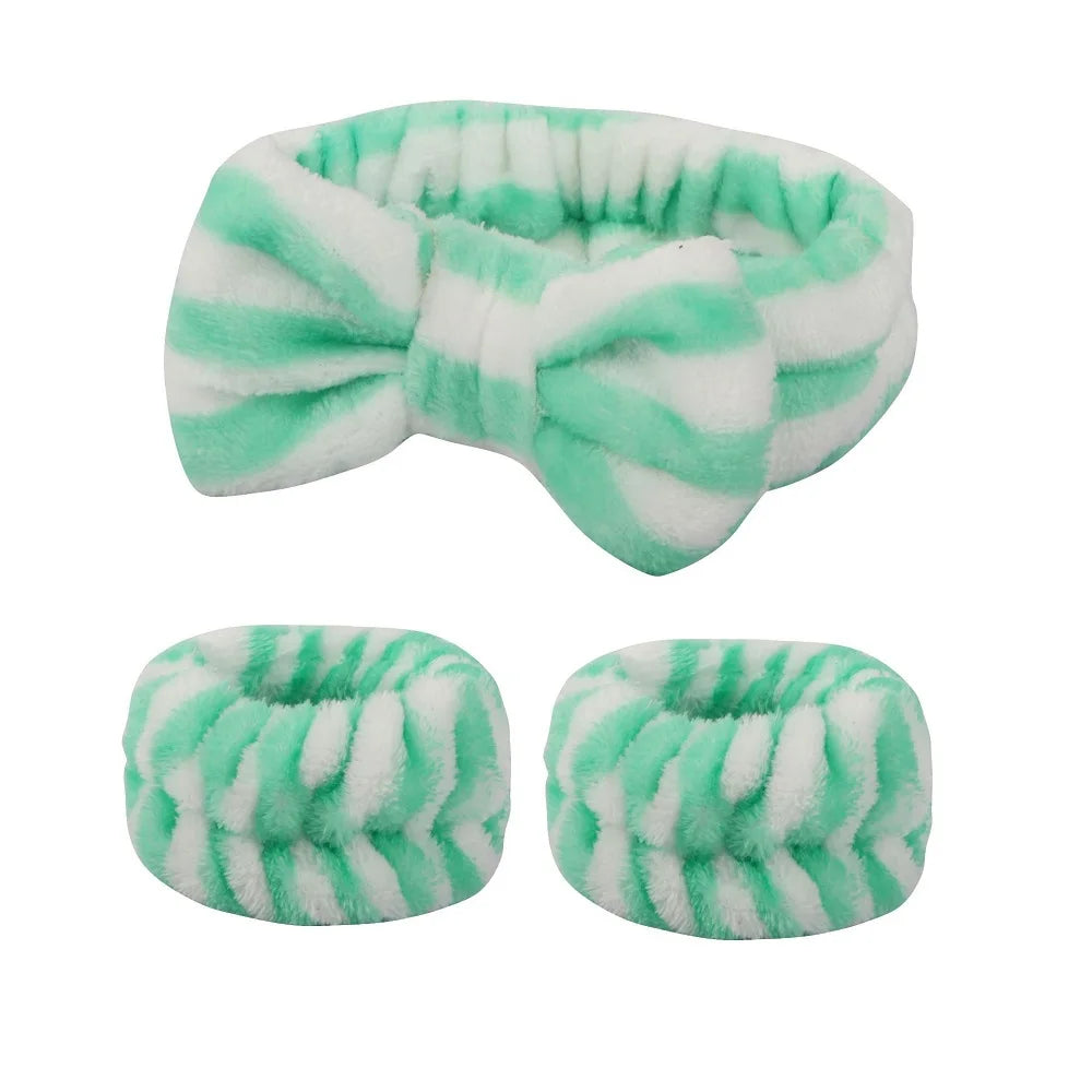 Flannel front bow elastic headband face wash and makeup headband waterproof wrist cover hair tie headband
