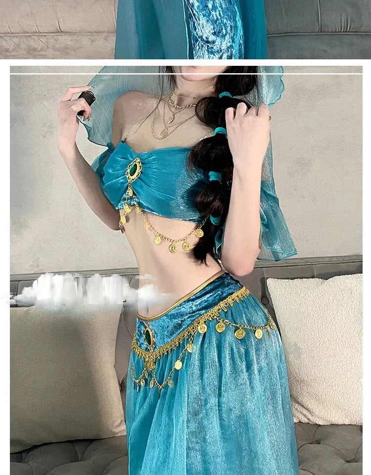 Festival Arabian Princess Costumes Indian Dance Embroider Bollywood Jasmine Costume Party Cosplay Jasmine Princess Fancy Outfit