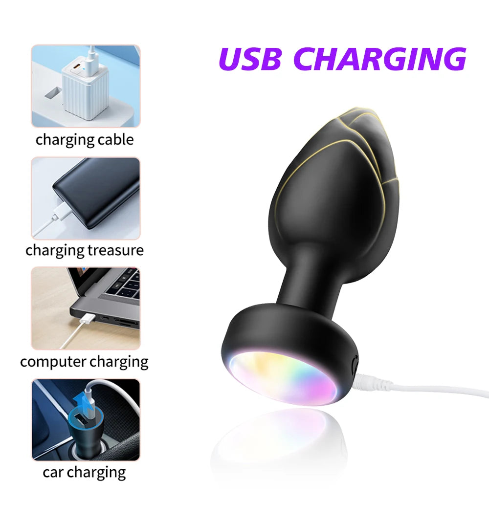 LED Colorful Light Butt Plug for Women Men Anal Plug Vibrator Wireless Remote Control Buttplug Prostate Massager Adults Sex Toys