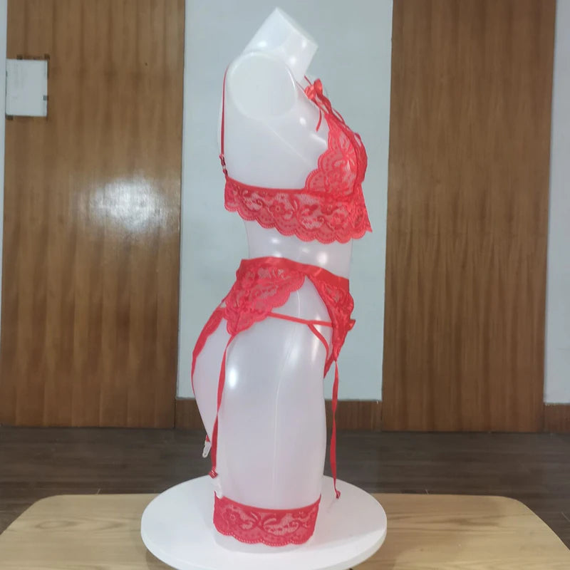 Sexy Erotic Lingerie Women Bra and Panty Garters 3pcs See Through Lingerie Sets Sexy Women's Underwear Set Porn Sexy Lingerie