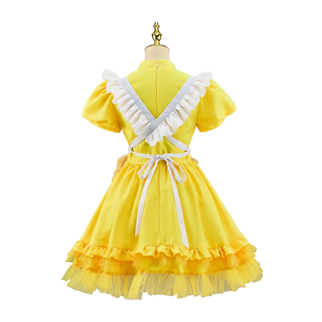 Game FNAF Chica Cosplay Lolita Costume Woman's Yellow Dress with Apron Halloween Party Outfit
