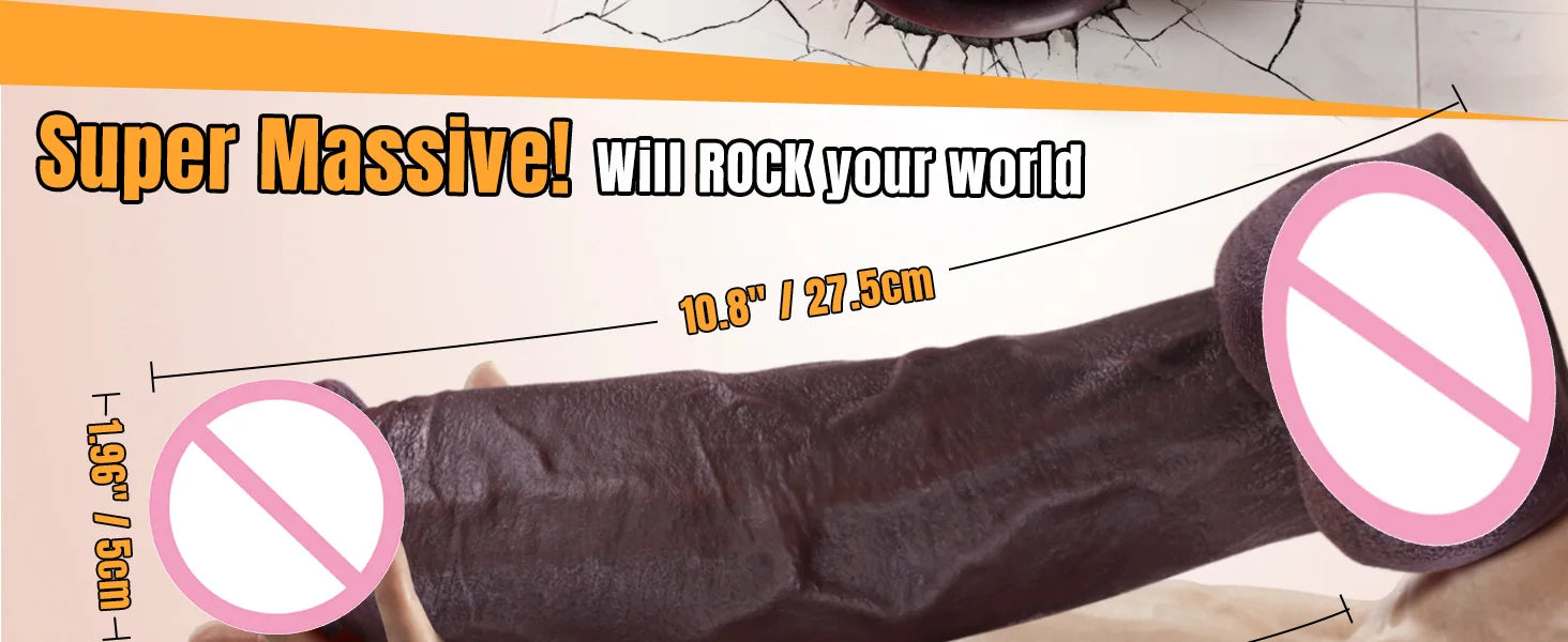 Simulated large black dildo sex toy, skin like huge thick dildo, with realistic silicone dildo with suction cups
