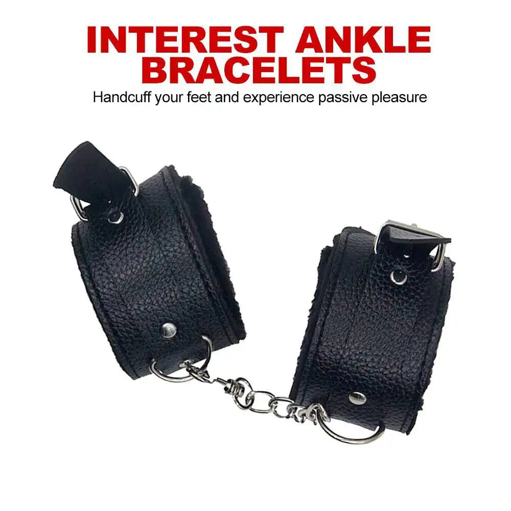 Hot 10Pcs/Set Toys Woman PU Leather SM Bondage Set Hand Cuffs Footcuff Whip Rope Blindfold Erotic Sex Toy For Couple