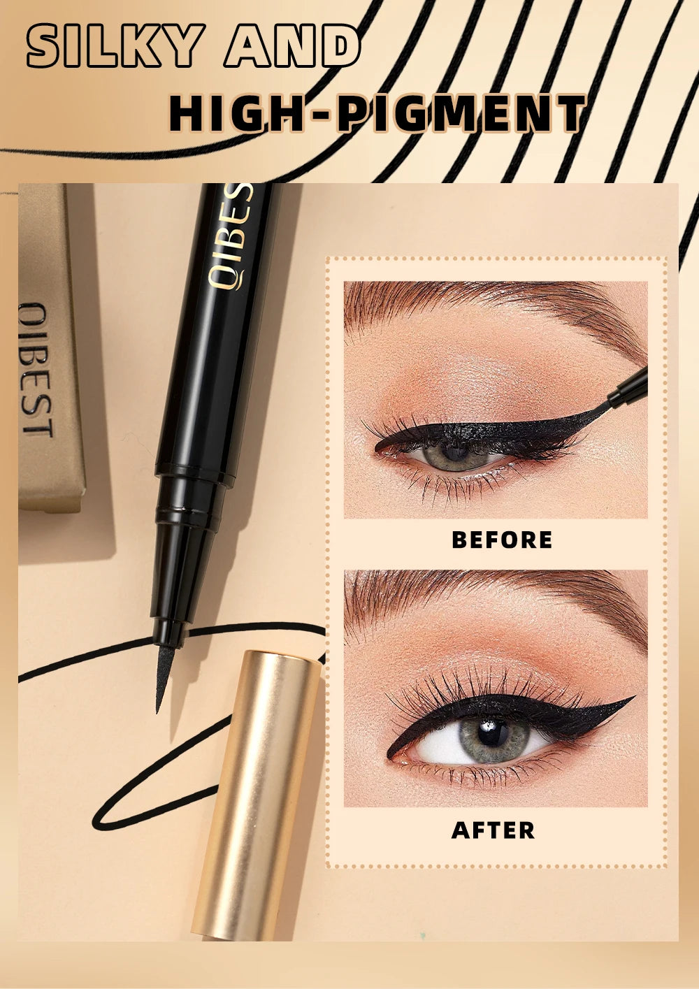 QIBEST Waterproof Black Eyeliner Matte Long Lasting Liquid Eyeline Makeup High Pigment No Smudge Eyeliner Pen Cosmetic Tools