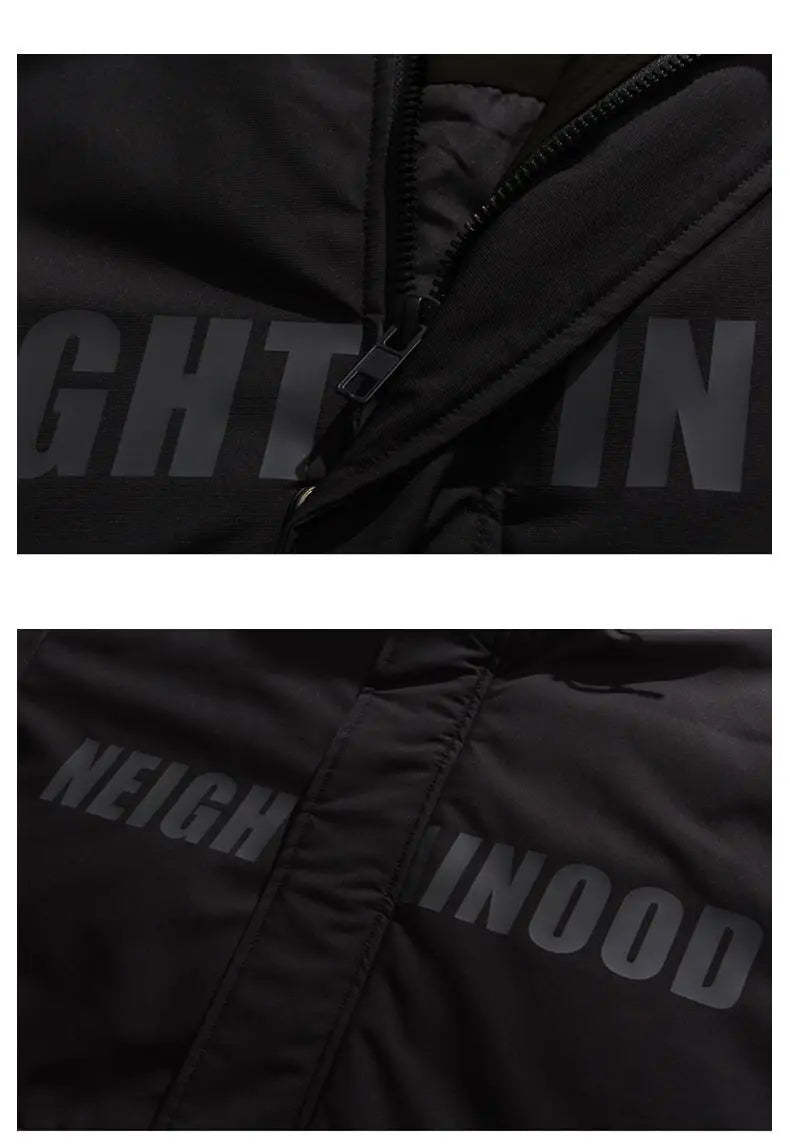 Techwear Down Cotton Jacket Men's Oversize Mid Length Workwear Cold Weather Clothing Winter Pockets Thick Hooded Parkas