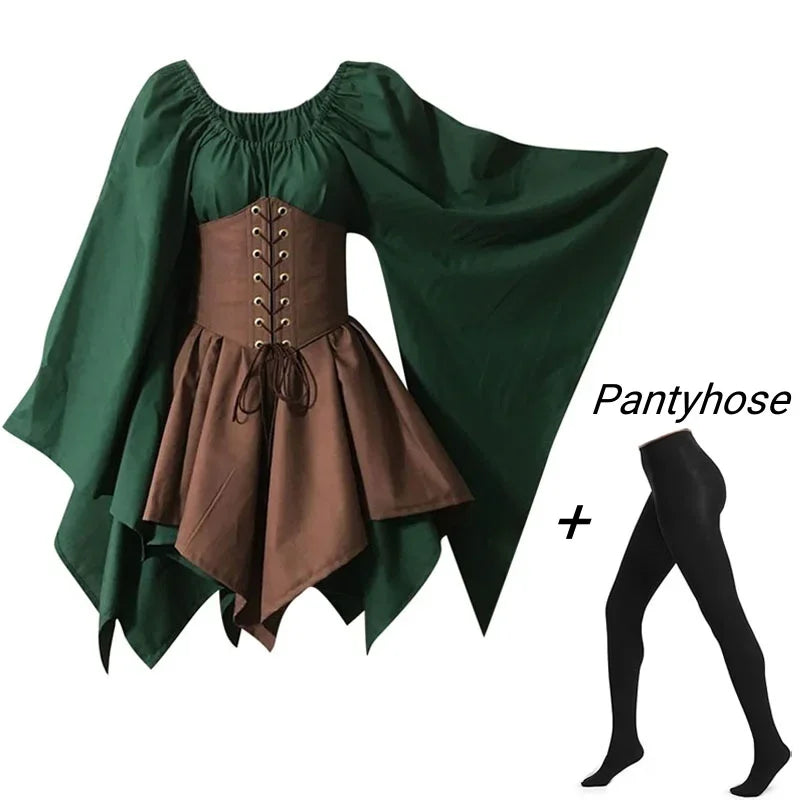 Medieval Costume Women Renaissance Medieval Dress Fairy Elf Traditional Irish Viking Costume Elf Ear for Halloween Party