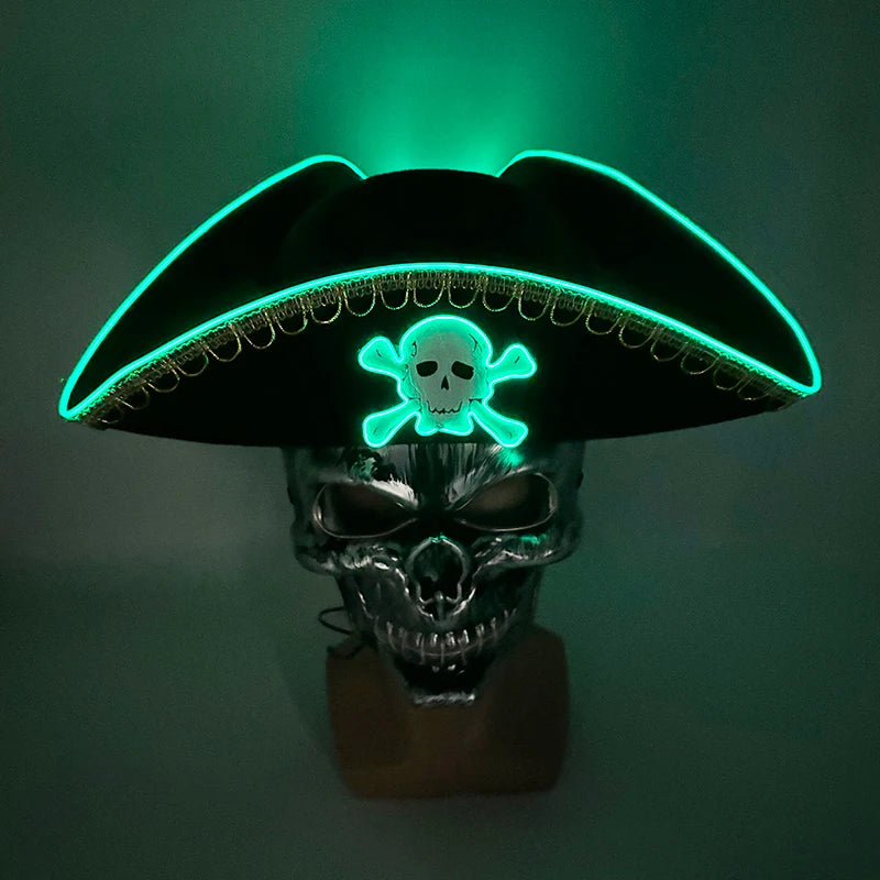 LED Pirate Hat Pirate Theme Holiday Cosplay Pirate Costume Decorations Glowing Captain Hat Colonial Tricorn Hat Woman Skull Hat