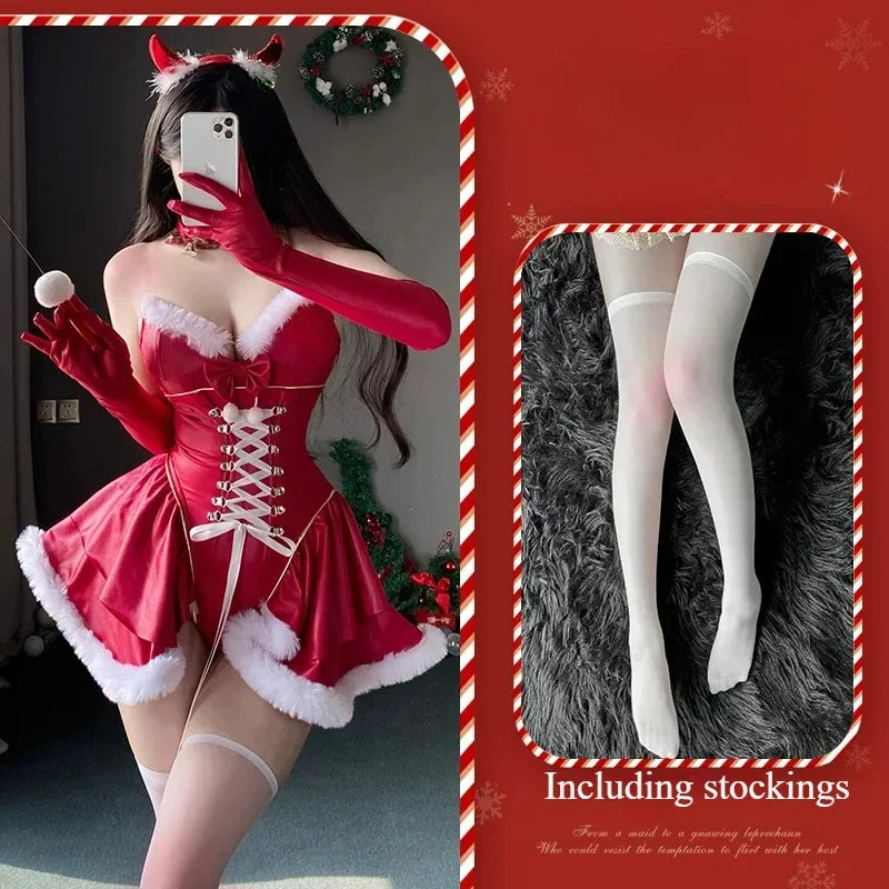 Sexy Christmas Dress Santa Claus Series Costume Xmas Party Girl Red Dress Cloak Rope Unifrom Sexy Pajamas Club Party Cosplay