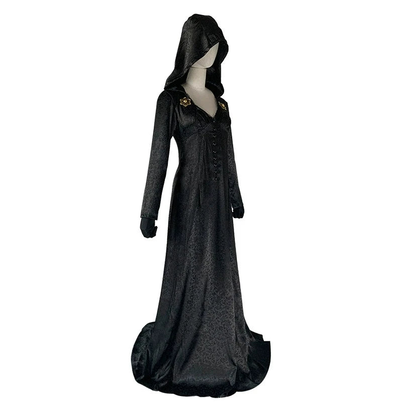 Medieval costume Daughter of Lady Dimitrescu Cosplay Costume Gothic Long Dress with Hood Vampire Bella Cassandra Halloween Dress