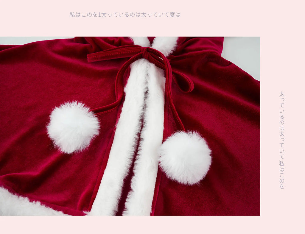 Anime Christmas Uniform Bodysuit with Cloak Red Stockings Outfits Cosplay Costumes New Year Plush Nightgown Underwear Outfits