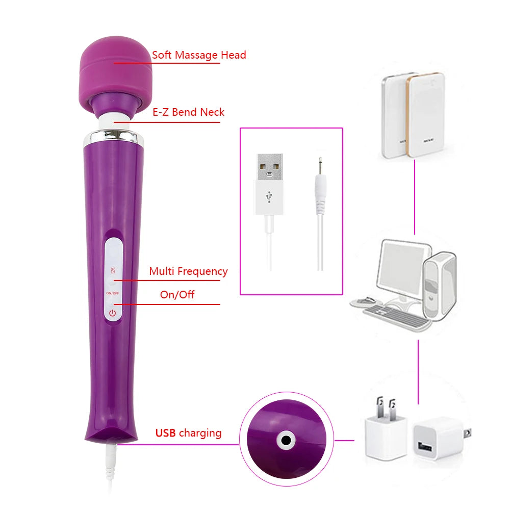 Big Powerful AV Vibrator Electric Adjustable Modes G-spot Dildo Clitoral Stimulator Body Muscle Relaxation Erotic Adult Sex Toys