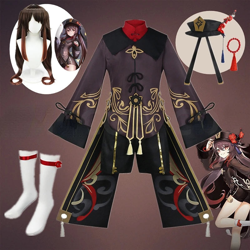 CN Costume Uniform Wig Cosplay Anime Game Genshin Impact Hutao Cosplay Hu Tao Chinese Style Halloween Costumes For Women