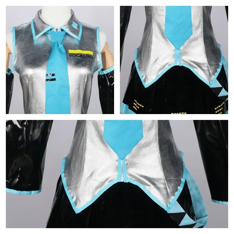 Miku Cosplay Ensemble Complet En Cuir Argenté Tissu Costume Miku Cosplay Chapeaux Costume Tenue JK Robe De Marin Lycée Uniforme