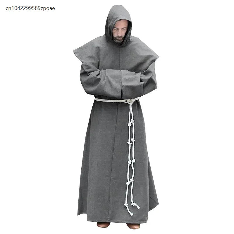 S-5XL Renaissance Monk Clergy Shoulder Clothes Friar Costume Religious Saint Robe Men's Priest Hood Halloween Cosplay Costume