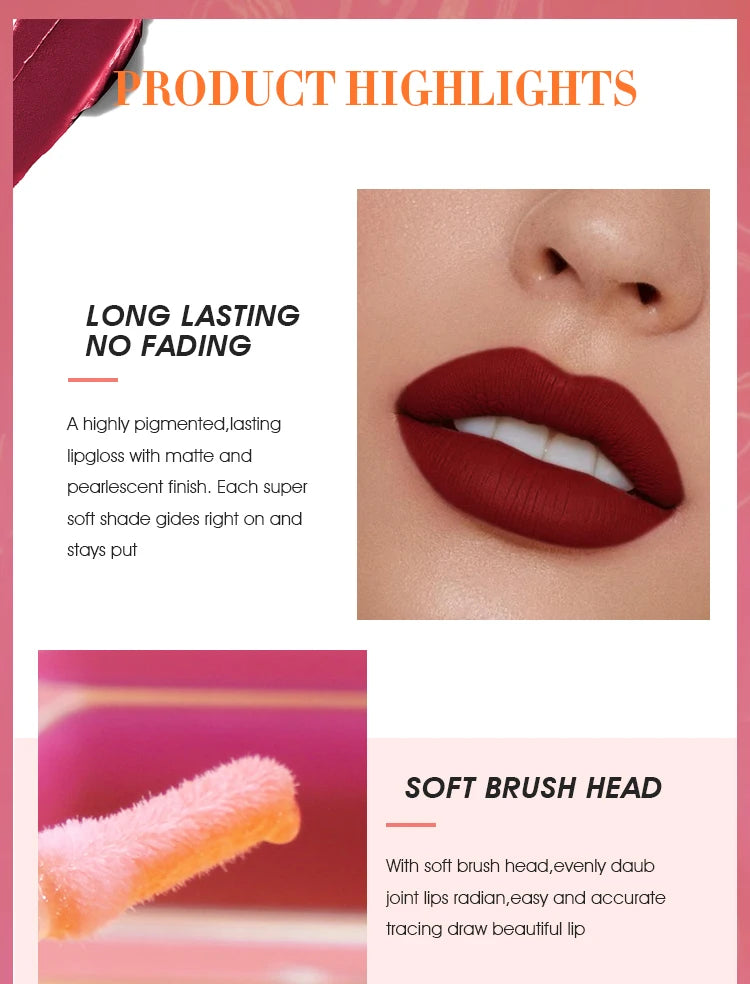 IMAGIC 20Colors Lip Glaze&Gloss Long Lasting Matte Moisturizing Lightweight Pigment Liquid Lipstick Silky Texture Women Makeup